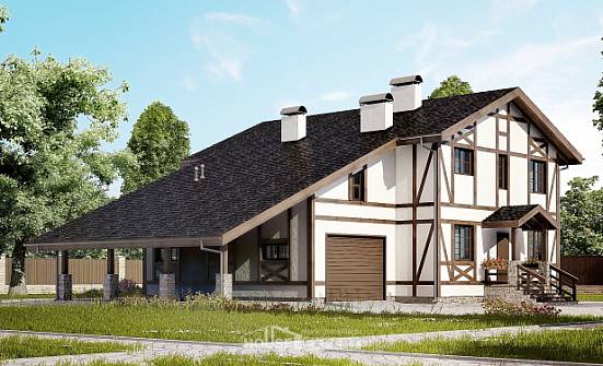 250-002-Л Проект двухэтажного дома мансардой и гаражом, просторный коттедж из кирпича Яровое | Проекты домов от House Expert