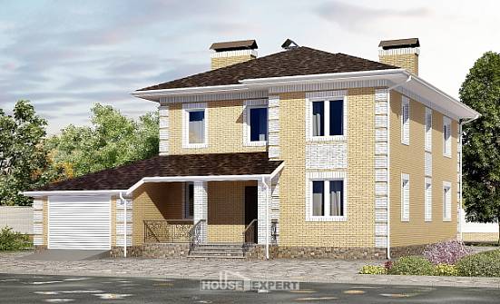 220-006-Л Проект двухэтажного дома и гаражом, простой загородный дом из бризолита Новоалтайск | Проекты домов от House Expert