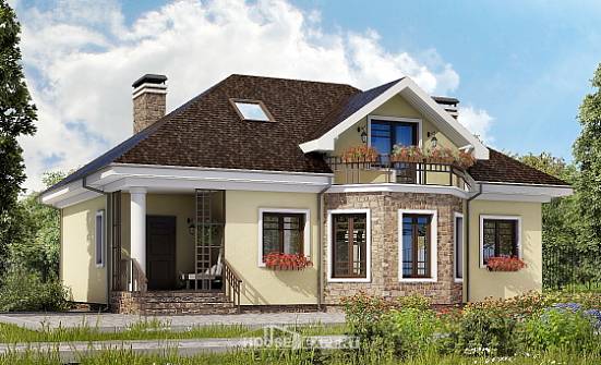 150-008-Л Проект двухэтажного дома мансардой, скромный загородный дом из пеноблока Яровое | Проекты домов от House Expert