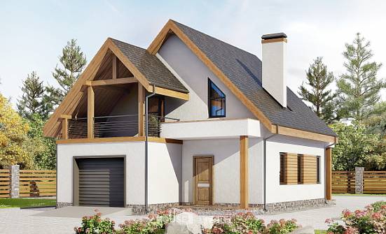 120-005-П Проект двухэтажного дома мансардный этаж и гаражом, недорогой домик из пеноблока Белокуриха | Проекты домов от House Expert