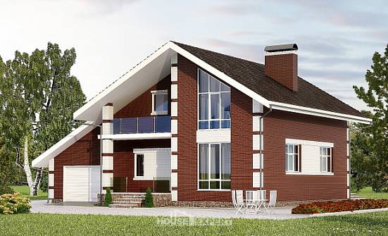 180-001-Л Проект двухэтажного дома с мансардным этажом, гараж, простой загородный дом из твинблока Барнаул | Проекты домов от House Expert