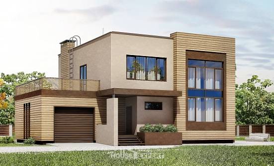 220-003-Л Проект двухэтажного дома, гараж, классический коттедж из арболита Белокуриха | Проекты домов от House Expert