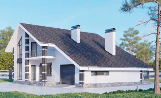 190-008-П Проект двухэтажного дома мансардой, гараж, красивый дом из арболита Белокуриха | Проекты домов от House Expert