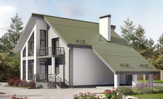 170-009-Л Проект двухэтажного дома мансардой и гаражом, доступный дом из блока Бийск | Проекты домов от House Expert