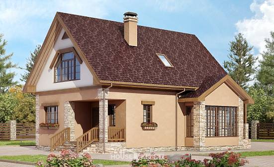 140-002-П Проект двухэтажного дома с мансардным этажом, уютный домик из пеноблока Бийск | Проекты домов от House Expert