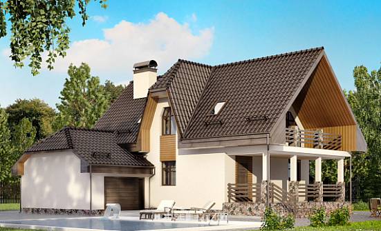 150-001-Л Проект двухэтажного дома мансардой и гаражом, классический загородный дом из блока Барнаул | Проекты домов от House Expert