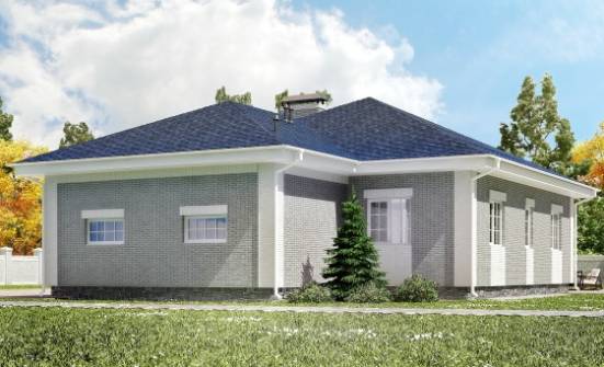 130-002-П Проект одноэтажного дома и гаражом, бюджетный коттедж из пеноблока Барнаул | Проекты одноэтажных домов от House Expert
