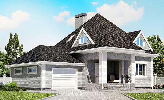135-001-Л Проект двухэтажного дома с мансардой, гараж, экономичный загородный дом из кирпича Заринск | Проекты домов от House Expert