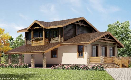 170-004-П Проект двухэтажного дома с мансардой, гараж, классический домик из керамзитобетонных блоков из бревен Белокуриха | Проекты домов от House Expert