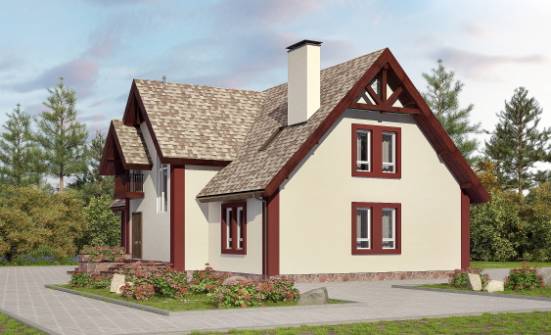 300-008-Л Проект двухэтажного дома мансардой, гараж, уютный домик из теплоблока Яровое | Проекты домов от House Expert