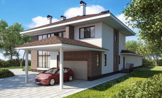 340-001-П Проект двухэтажного дома, гараж, современный загородный дом из кирпича Новоалтайск | Проекты домов от House Expert