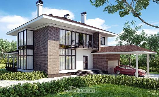 340-001-П Проект двухэтажного дома, гараж, современный загородный дом из кирпича Новоалтайск | Проекты домов от House Expert