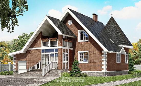 220-002-Л Проект двухэтажного дома с мансардным этажом, гараж, средний домик из поризованных блоков Яровое | Проекты домов от House Expert