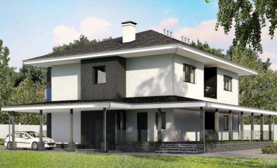 245-002-П Проект двухэтажного дома и гаражом, средний дом из пеноблока Белокуриха | Проекты домов от House Expert
