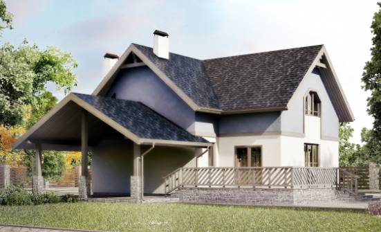 150-011-П Проект двухэтажного дома с мансардным этажом, гараж, скромный загородный дом из блока Белокуриха | Проекты домов от House Expert