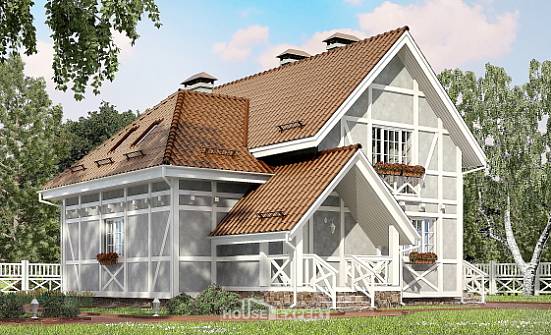 160-003-Л Проект двухэтажного дома с мансардой, бюджетный коттедж из керамзитобетонных блоков Камень-на-Оби | Проекты домов от House Expert