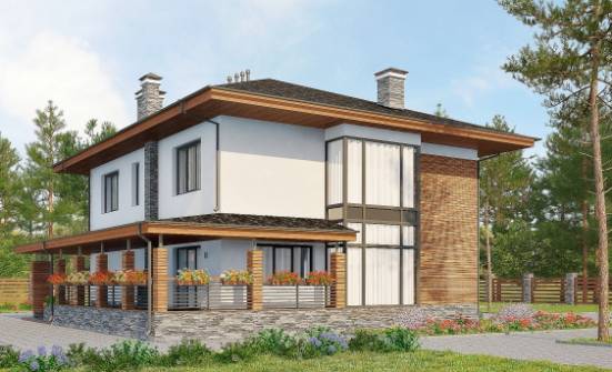 305-001-П Проект двухэтажного дома и гаражом, огромный загородный дом из пеноблока Яровое | Проекты домов от House Expert