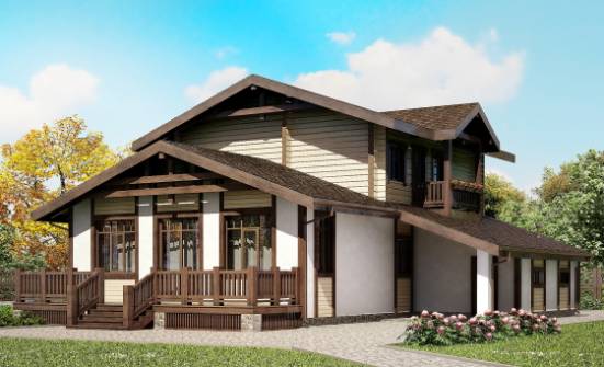 190-004-П Проект двухэтажного дома мансардой, гараж, уютный дом из теплоблока из бревен Камень-на-Оби | Проекты домов от House Expert