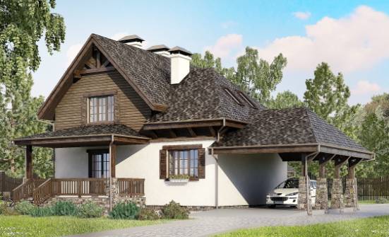 160-002-Л Проект двухэтажного дома мансардой, гараж, небольшой коттедж из газобетона Рубцовск | Проекты домов от House Expert