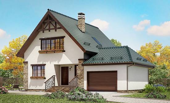 160-005-П Проект двухэтажного дома с мансардным этажом, гараж, классический домик из теплоблока Заринск | Проекты домов от House Expert