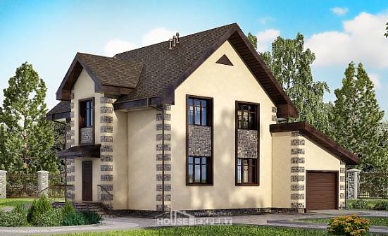 160-004-П Проект двухэтажного дома и гаражом, бюджетный домик из теплоблока Яровое | Проекты домов от House Expert