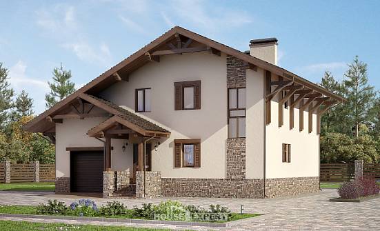190-007-Л Проект двухэтажного дома с мансардой и гаражом, средний дом из кирпича Камень-на-Оби | Проекты домов от House Expert