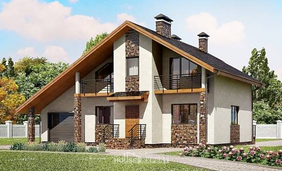 180-008-Л Проект двухэтажного дома с мансардой и гаражом, просторный загородный дом из газобетона Новоалтайск | Проекты домов от House Expert