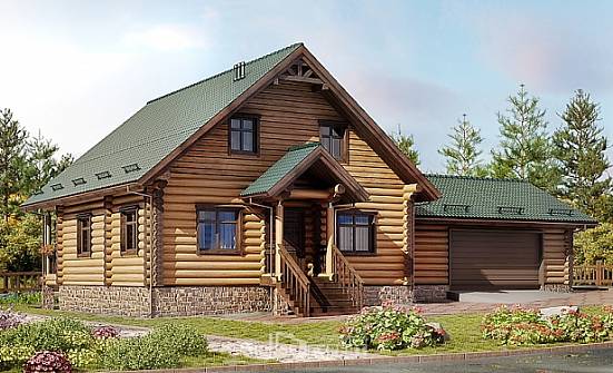 270-002-П Проект двухэтажного дома мансардой, гараж, большой загородный дом из бревен Рубцовск | Проекты домов от House Expert