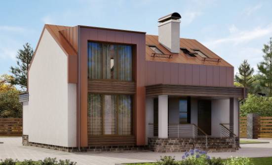120-004-Л Проект двухэтажного дома с мансардным этажом, недорогой коттедж из поризованных блоков Белокуриха | Проекты домов от House Expert