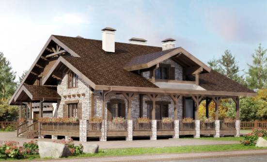 340-003-П Проект двухэтажного дома мансардой и гаражом, красивый коттедж из кирпича Барнаул | Проекты домов от House Expert