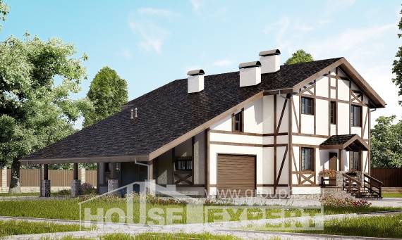 250-002-Л Проект двухэтажного дома мансардный этаж и гаражом, просторный домик из кирпича Яровое, House Expert