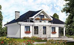 150-008-П Проект двухэтажного дома с мансардой, классический коттедж из газосиликатных блоков Белокуриха, House Expert