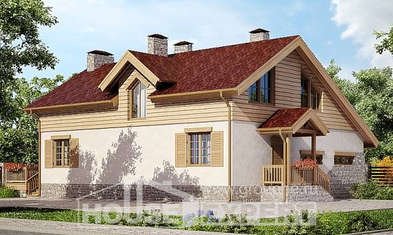 165-002-П Проект двухэтажного дома мансардой и гаражом, небольшой домик из поризованных блоков Камень-на-Оби, House Expert