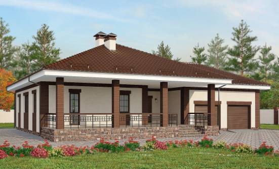 160-015-П Проект одноэтажного дома и гаражом, красивый домик из блока Рубцовск | Проекты одноэтажных домов от House Expert