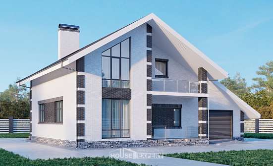 190-008-П Проект двухэтажного дома мансардой, гараж, средний домик из блока Барнаул | Проекты домов от House Expert