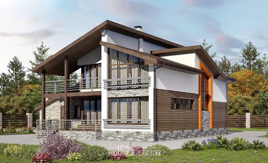 240-004-П Проект двухэтажного дома с мансардным этажом, гараж, простой домик из твинблока Камень-на-Оби | Проекты домов от House Expert